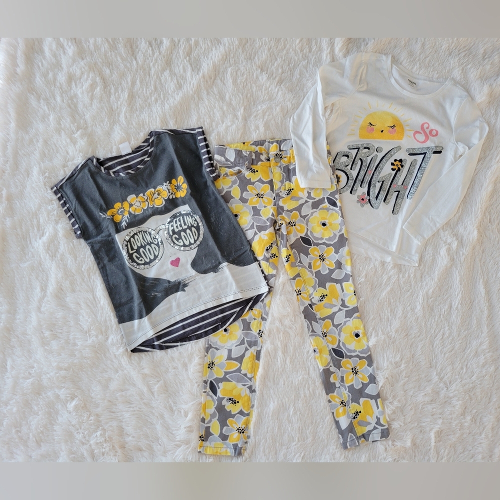 Gymboree 3 Piece Outfit Do Bright Spring Yellow And Gray Size 7/8 Girls